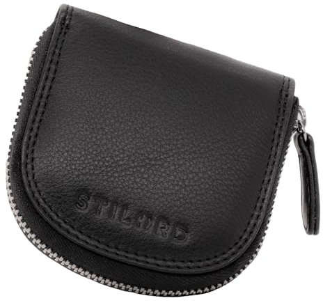 STILORD 'Cash' Wiener Schachtel Leder Vintage Münzbörse Münzetui mit Reißverschluss Slim Minibörse Kleine Geldbörse Schüttelbörse Echt Leder, Farbe:schwarz