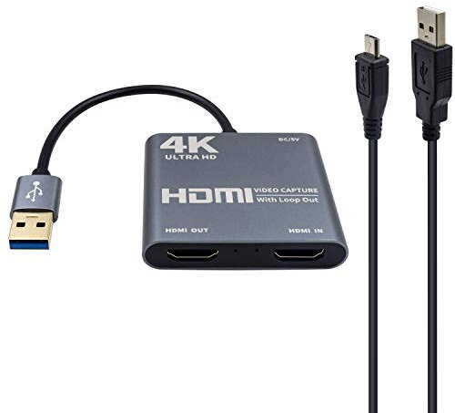 Duttek Carte de Capture vidéo HDMI avec Sortie en Boucle - Adaptateur convertisseur HDMI vers USB 3.0 4K HD 1080p pour PC, Ordinateur Portable, projecteur, HDTV Compatible avec Windows XP