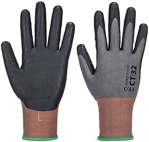 Portwest Guante Anti-Corte Ct300 Mr18 De Micro Espuma De Nitrilo, Tamaño: S, Color: Gris/Negro, CT32G8RS