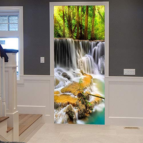 A.Monamour Türtapete Selbstklebend Türfolie Türposter 3D Thailand Kanchanaburi Wasserfall See Wasser Natur Waldbäume Vinyl Folie Türdeko Tapete Wandbild Türaufkleber Türtattoo 77 x 200 cm