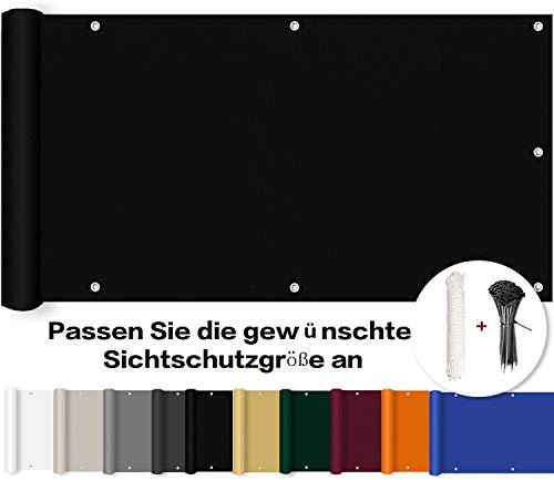 ROBAG Balkon Sichtschutz Balkon sichtschutz für geländer, Windschutz Balkon Wind- und UV-Schutz Windschutz Wasserdicht Blickdicht, für Gartenzaun Balkonzaun, 50x400cm, Schwarz