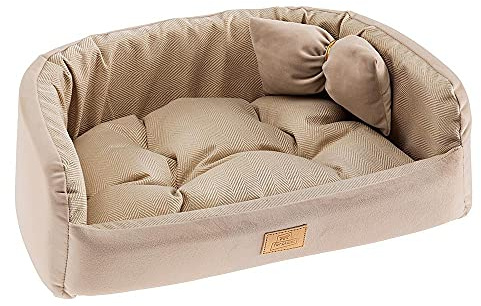 Ferplast Gepolstertes Hundebett Katzenbett HARRIS 50 Waschbar, mit Kissen, Tweed und Samt, Beige
