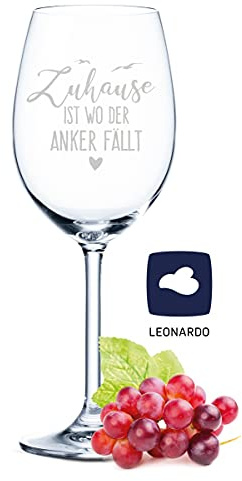GRAVURZEILE Leonardo XL Weinglas mit Gravur - Zuhause ist wo der Anker fällt - Lustige Geschenke - Originelles Geburtstagsgeschenk für Männer & Frauen - Geeignet als Rotweingläser Weißweingläser