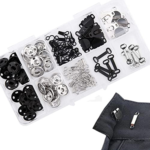 Bolso con Botones a Presión Manualidades de Costura Bricolaje Cierre de Gancho de Coser Hebillas de Metal Broches Metálicas de Metal Plateado Negro para Ropa, Bolsos, Pulseras, Pantalones DIY 180PCS