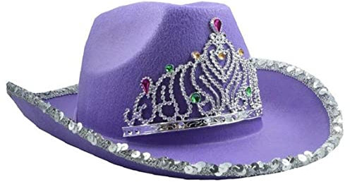vepoty Cowboy hatt, kristall tiara krona cowgirl hattar icke-vävd blinkande strass keps för vuxna kvinnor flicka kostym fest, Lila, 22-22.8in/56-58cm