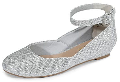 DREAM PAIRS Ballerinaskor Dam Remballerina Eleganta Platta Skor REVONA-E, Silver Glitter, 38 EU