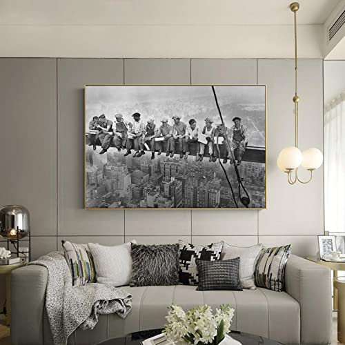 HOLEILUCK Lunch Atop a Skyscraper New York, schwarz-weiß , großformatige Leinwand, Wand-Kunstdruck, Kunstdruck, Gemälde für Wohnzimmer-Dekoration, 40 x 80 cm/16 x 32 Zoll, mit Rahmen