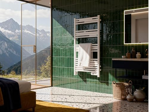 Purline | Toallero Eléctrico de Aluminio Blanco 500W con Temporizador NTW-11W Purline - Toallero Eléctrico Aluminio Diseño Moderno, Calefacción Eficiente y Protección IP24