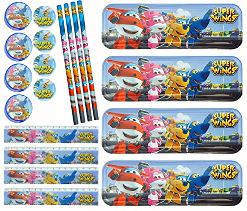 HOVUK Disney Super Wings SchreibwarenSet für Kinder, Schulanfang, SchreibwarenZubehör, Federmäppchen und Schreibset, Geschenk für Unisex ab 3 Jahren, 5teilig, 20teiliges SchreibwarenSet,