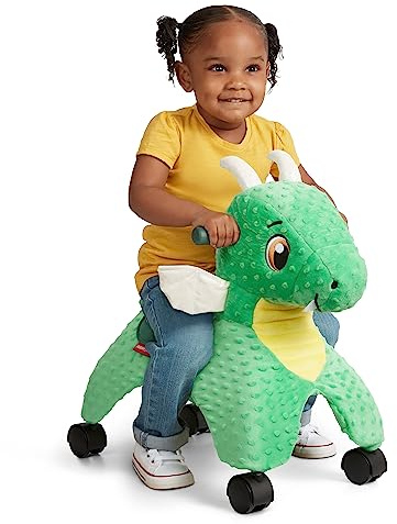 Radio Flyer Jade, der magische Drache zum Berühren mit interaktiven Lichtern und Geräuschen, grünes Rutschfahrzeug, für Kinder von 1 bis 3 Jahren