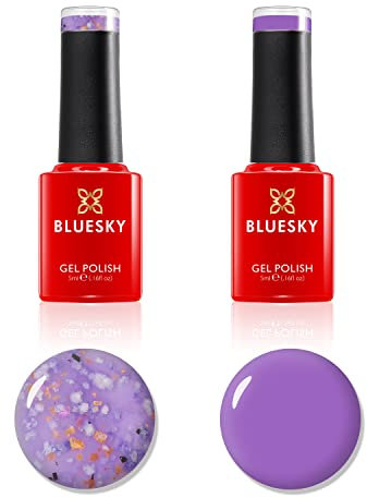 BLUESKY Gel Nail Polish Set, Flower Gel Duo, Wisteria Whisper BFL04 and Blossom. 2 x 5ml Gel Nail Polishes. Purple, Jelly, Nail Art (Requires Drying Under UV or LED Lamp)