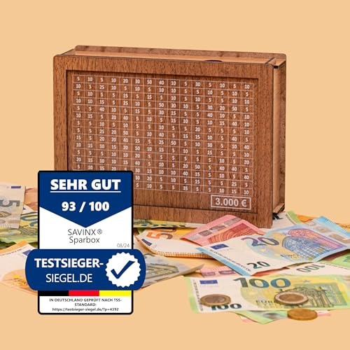 Spardose 3.000€ – SparBox Original in 6 Größen - mit Zahlen zum Ankreuzen | fertig aufgebaut, wiederverwendbar, in 6 versch. Größen, mit Zahlen zum Ankreuzen, für Kinder & Erwachsene