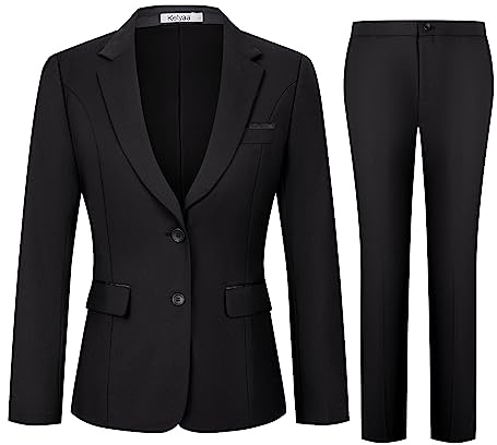 Kelyaa Women's 2 Piece Suit Lady 2 Button Notched Lapel Business Work Office Slim Fit Blazer Jacket Pants Set Black