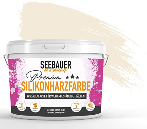 SEEBAUER diy Silikonharz-Fassadenfarbe Beige 300ML für Außen (No. 435 Vanilla Cream) Selbstreinigende Fassadenfarbe mit Lotuseffekt - Geeignet für Putz, Mauerwerk und Beton