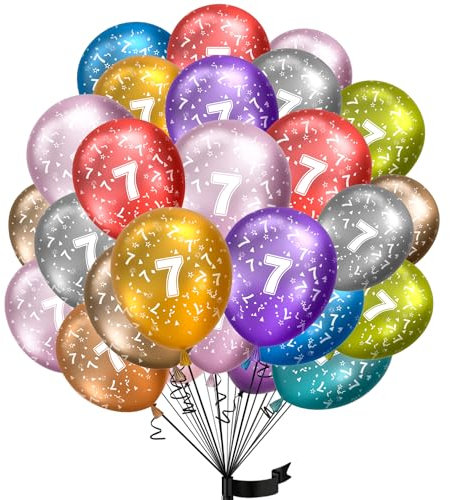 Luftballons 7. Geburtstag,15 Stück Metallic folienballon 7 helium ballons aus 100% Naturlatex,Klimaneutral, 32cm Ballon 7 zahlen für Geburtstag