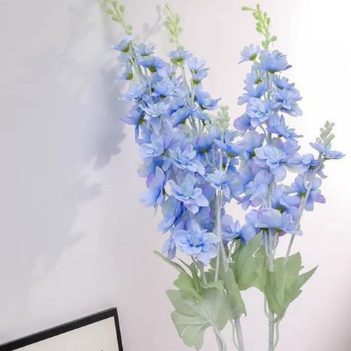 OUKEYI 5 Stück künstliche Delphinium Blumen Blau Langer Stiel Kunstblumen für Haus, Büro, Garten, Hochzeitstisch, Vasendekoration (Blau)