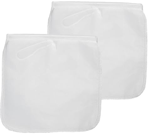 2 Pack Reusable 150 Micron Fine Mesh Bag Nut Milk Bag, Nylon Nut Bag Strainer for Straining FruitJuice,Apple Grape Wine Press,NutMilk,Yogrut,Doufu,Almond, Coffee with Drawstring (11.8x11.8in)