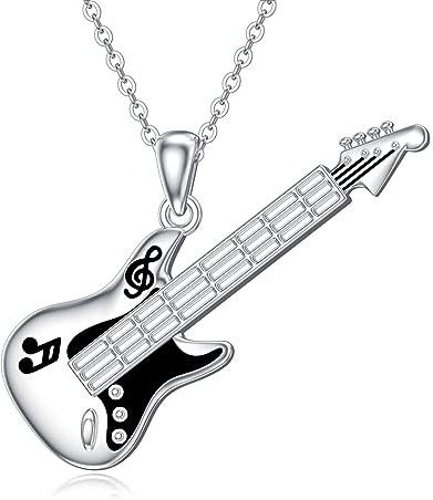 YFN Gitarre Kette Sterling Silber Anhänger Gitarre Silber Kette E-Gitarren-Halskette Bass Musik Schmuck Geschenke für Gitarrenspieler Gitarrenliebhaber