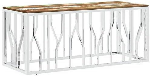 vidaXL Soffbord silver rostfritt stål och massivt återvunnet trä, tebord, soffbord, vardagsrumsbord, sidobord, accentbord, sidobord, glasbord