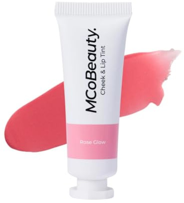 MCoBeauty Cheek and Lip Tint Rose Glow - Gel Cream Buildable Color Lip Stain and Blush for Women - Dewy Multi Use Tinted Lip Balm, Liquid Blush Makeup Vegan Cruelty Free - 0.34 oz