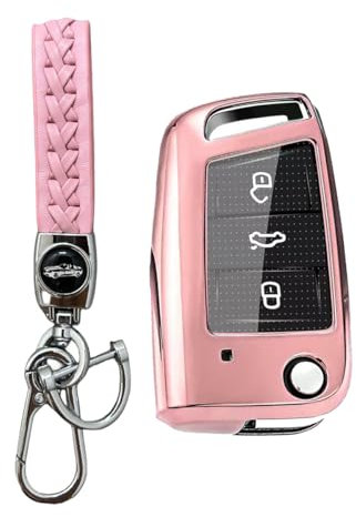 MEDZUK Schlüsselhülle Kompatibel mit VW Golf 7 GTI GTE GTD 2012-2019 TPU Autoschlüssel Hülle mit Schlüsselanhänger, Zubehör Schutz Schlüsselgehäuse (Rosa)