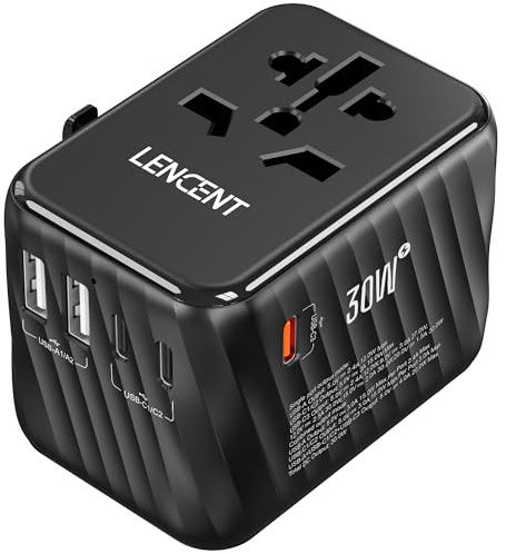 LENCENT 30W Reiseadapter Weltweit, Universal Reisestecker Adapter | mit 2 USB A und 3 USB C, Internationaler Steckdosenadapter für Japan England USA Thailand Australien Europa, Schwarz