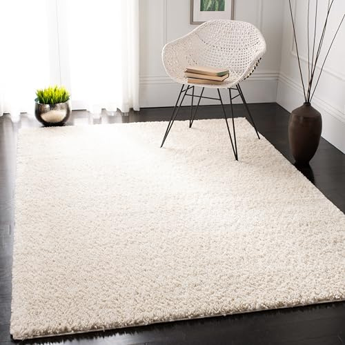SAFAVIEH August Shag 900 Collection Square Rug - 8' Square, Ivory, Transitional Design, Ideal for High Traffic Areas in Bedroom, Dining Room & Kitchen (AUG900C-8SQ)