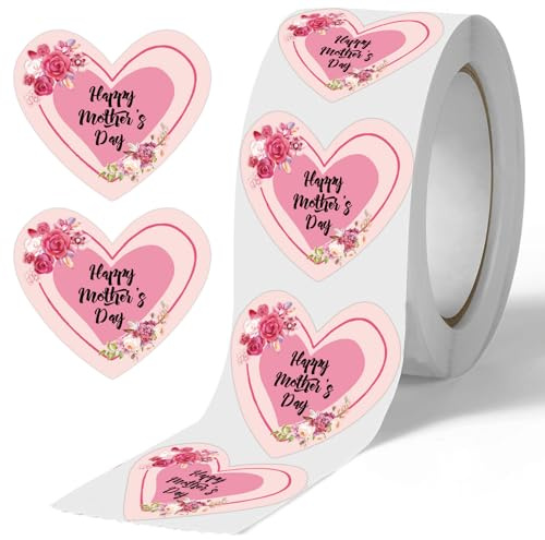 500 Pcs Happy Mother's Day Heart Shaped Stickers 2 Inch Floral Mothers Day Gift Tags Presents Labels Mother's Day Party Favor Sticker for Envelope Seal Cards Boxes Gift Wrap(Color2)