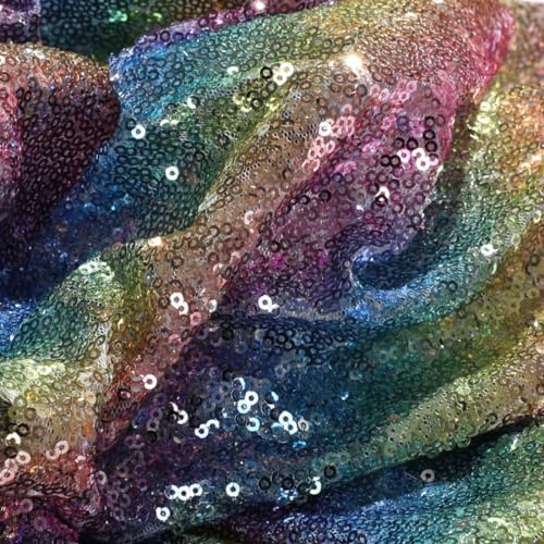 Whakano 1 Yard Glänzender Pailletten Stoff,130 cm Breit,Dekostoff,zum Nähen Basteln Dekorieren,Handwerken,Vorhänge Bühne Kostüm Kleid Bekleidung,Hochzeit Party Karneval Bankett Deko,Regenbogen Bunt