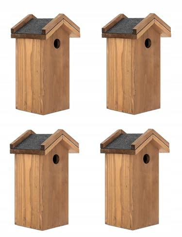 MAZUR 4X Nistkasten zum Aufhängen | Vogelhaus | Nistkästen | handgemacht in Europa | für Meisen, Kleinvöge & Wildvögel | Wetterfest aus robusten Kiefernholz | Nisthaus | Hand Made |Garten und Balkon
