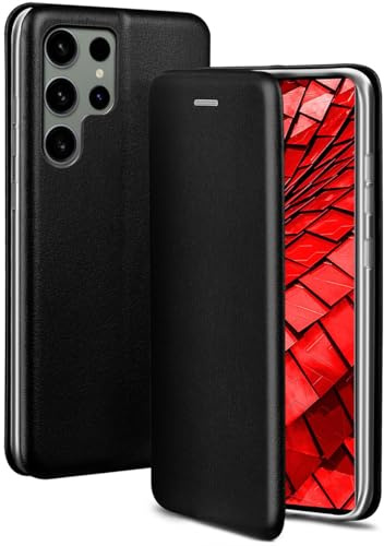ONEFLOW Business Case für Samsung Galaxy S24 Ultra Handyhülle klappbar mit Standfunktion, Klapphülle Flipcase Cover Dünn, PU Leder Hülle mit Kartenfach, 360 Grad Schutzhülle, Schwarz