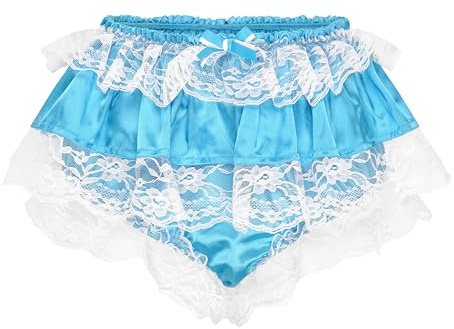 Satini Volantes Bragas el marica con Volantes Bragas de Corte francés Calzoncillos Lencería Sedoso Satén Ropa Interior Panties satinados (Turquesa, XXL)