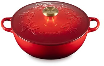 Le Creuset Suppentopf aus emailliertem Gusseisen, 4,5 l, Kirschrot mit goldfarbenem Knauf