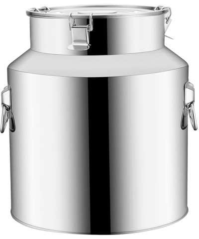 Stainless Steel Milk Can 9L Large Stainless Steel Bucket with Lid Wine Bucket with Carry Handle and Buckle Oil Container for Liquid Storage and Transport, Wine Bucket, Stainless Steel Bucket with Li