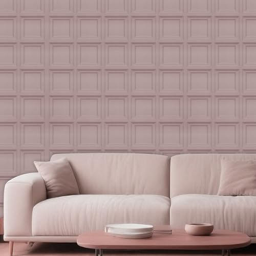 Tarwanear Pink Wallpaper Embossed Tartan 3D Effect Retro Wooden Panelling Wallpaper Roll Feature Wall Home Faux Wood Panel Wainscot Board Panel Wallpapers for Living Room Bedroom Office