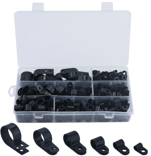 210 Pcs Cable Clips Assortment Kit, Nylon P Clips, Plastic Cable Cleats, Cable Clamp, Wire Clips, Black Cable Clips, Screw Mounting Cable Clips, Fastener for Wire, Electrical Cable, Conduit Management