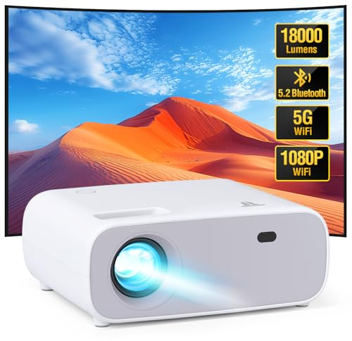 Proyector con Bluetooth y WiFi, 18.000 lúmenes, proyector de vídeo HD para exteriores, compatible con una variedad de dispositivos (gris)