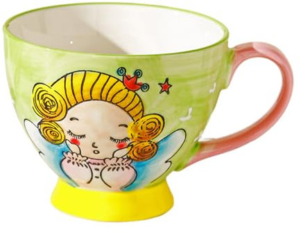 Jarsense Ceramic Mug 450ml Mug Relief Painting Fruit Ceramic Cup Creative Breakfast Cup for Milk Coffee Oatmeal Tea (Green)