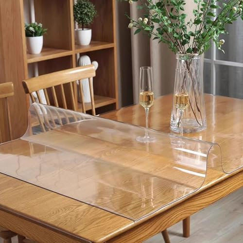 Transparentes TischtuchTischfolie 1.5 mm Tischdecke transparent wasserdicht, Tischschutz Folie abwaschbar, durchsichtige Schutzfolie Hochglanz Folie für Tisch glasklar aus PVC