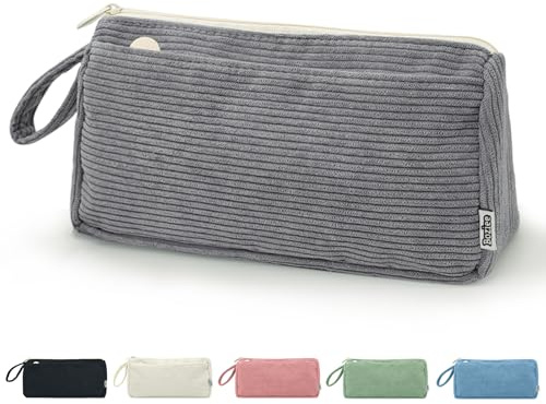 Boziee Federmäppchen Mäppchen Cord-Stoff Mädchen Teenager Stiftetasche Federtasche Pencil Case Schulmäppchen für Schule | Büro (Grau)