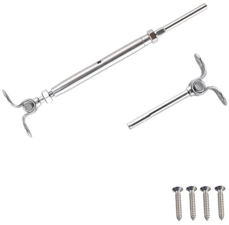 FRAOMHFW 1/8 3/16 Inch Guardrail Rope Fitting Set Adjustable Stainless Steel Wire Railing Balcony Tension Turnbuckle Toggles Screw Wood(For 4mm cable)