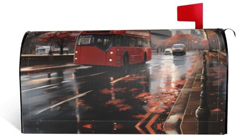 Mailbox Covers Magnetic Post Letter Box Double Decker Bus Mailbox Wraps Standard Size 21x18 in Outdoor Letter Box Cover Garden Decorations Post Box Cover for Outside