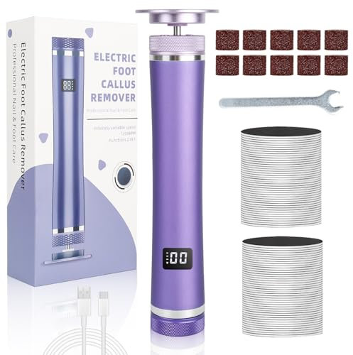 Mucek Hornhautentferner Elektrisch, Elektrischer Hornhautentferner Professioneller 12Gang Einstellung, Foot Glow Hornhaut Entferner mit 60+10 Austauschbaren Fußfeilen für abgestorbene