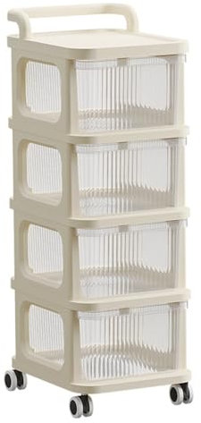 3 Tier Metal Storage Cart with Drawer and Wooden Board White Kitchen Organizer on Locking Wheels for Office Classroom Bedroom Rolling Utility Cart with 4 Rows
