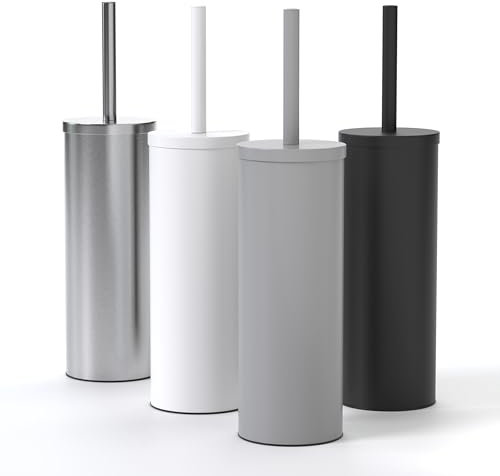 SAVEGA - Edelstahl Silikon Klobürste - Toilettenbürste mit diskretem Halter - Hochwertige WC Bürste mit Spritzschutz - Antibakterieller Bürstenhalter - Toilet Brush (Grau)