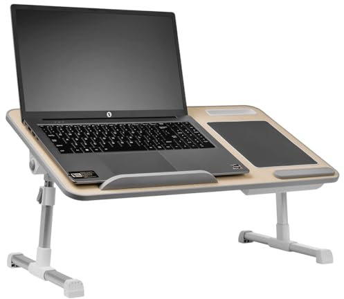Spacetronik Laptoptisch fürs Bett, Leichter Betttisch Höhenverstellbar 5-stufigen, Laptop Tisch, Laptop Ständer mit integrierter Mausablage, Schublade, 15 kg Belastbarkeit (Weiß, 515x300 mm)