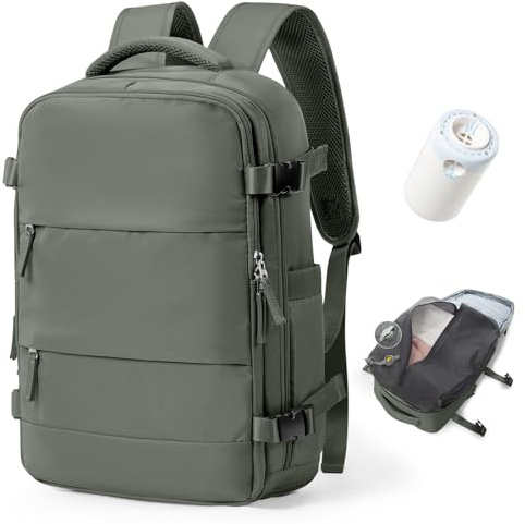 BJLFS Sac à dos Sous Vide Avec Pompe Bagage Cabine 40×30×20 Ryanair Wizzair Femme Bagage à Main Easyjet 45×36×20 Sac à dos Voyage Cabin Avec Sous Vide Sac pour Ordinateur Portable 14 Pouces Vert