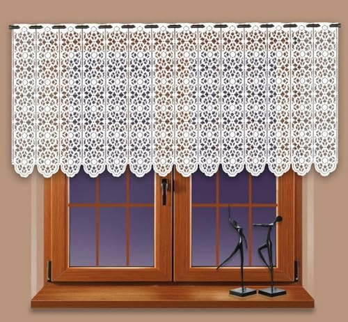 Gardinen Vorhangen Weiß Jacquard 100x60 cm (BxH) Leonardo Kurz Vorhänge Fensterdeko Küche Fertig zum Aufhängen Pflegeleicht Ohne Bügeln Küchenfenster Gardine