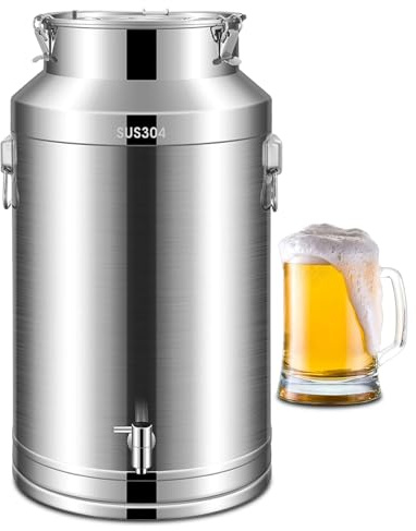 Adima Milchkanne Auslaufsicherer Deckel 304 Milchgärfass Getränkespender Edelstahl Edelstahl Luftdichte Milchkanne Mit Deckel Und Hahn praktisch für den Transport 15L/20L,15L