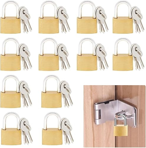 B.P.4.U12 Pcs Small Padlock with 2 Keys for Travel Bags, Gym Locker, Small Metal Luggage Padlock, Solid Brass Locks for Jewelry Box, Diary, Suitcase Lock, Classroom